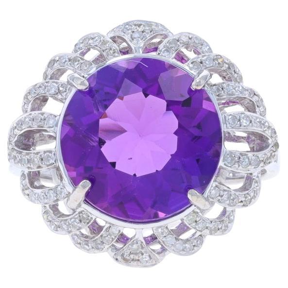 White Gold Amethyst Diamond Halo Ring - 14k Round 3.85ctw