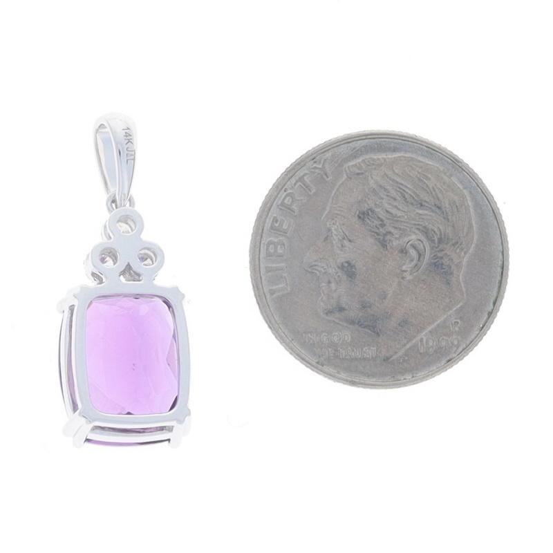 Pendentif en or blanc Améthyste Diamant - 14k Cushion Checkerboard 3.98ctw Milgrain Neuf - En vente à Greensboro, NC