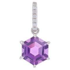 Sechseckiger Amethyst-Diamant-Anhänger aus Weißgold - 14k Hexagon 1,12ctw Geometrisch