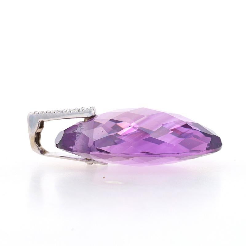 Oval Cut White Gold Amethyst & Diamond Pendant - 14k Oval Checkerboard 31.58ctw For Sale