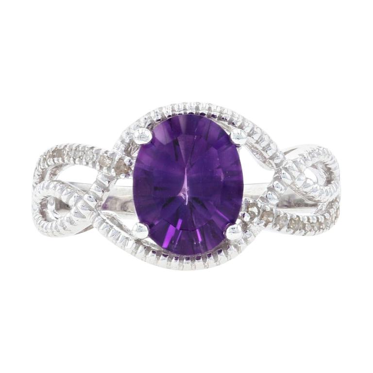 White Gold Amethyst & Diamond Ring, 10k Oval Cut 1.83ctw