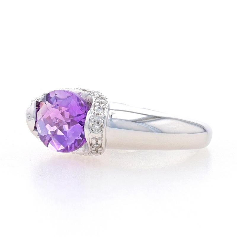 Oval Cut White Gold Amethyst & Diamond Ring - 14k Oval Checkerboard 1.95ctw Halo Sz 3 1/2 For Sale