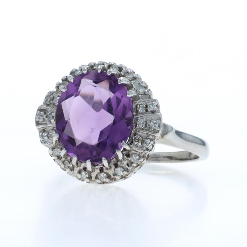 Taglio ovale Anello Vintage con diamante e ametista in oro bianco - 14k Ovale 4,64ctw in vendita