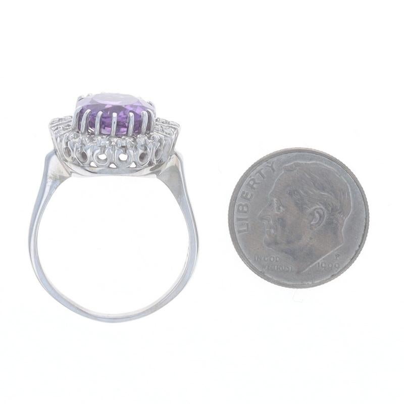 Donna Anello Vintage con diamante e ametista in oro bianco - 14k Ovale 4,64ctw in vendita
