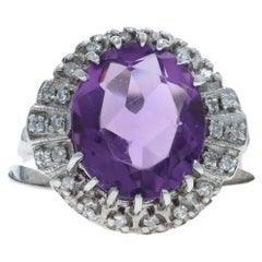 Anello Vintage con diamante e ametista in oro bianco - 14k Ovale 4,64ctw