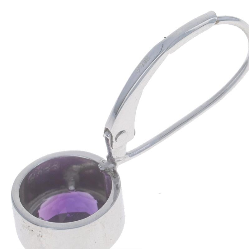 Amethyst-Tropfen-Ohrringe aus Weißgold - 14k rund 1,35 ctw in Lünette gefasst durchbohrt Damen