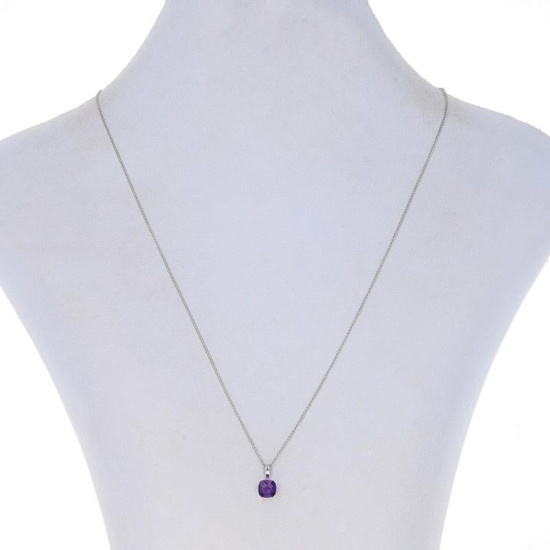 Cushion Cut White Gold Amethyst Solitaire Pendant Necklace 17 3/4