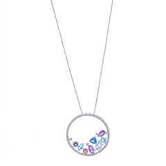 White Gold Amethyst Topaz Tourmaline Eternity Necklace 18" - 14k 1.01ctw Circle