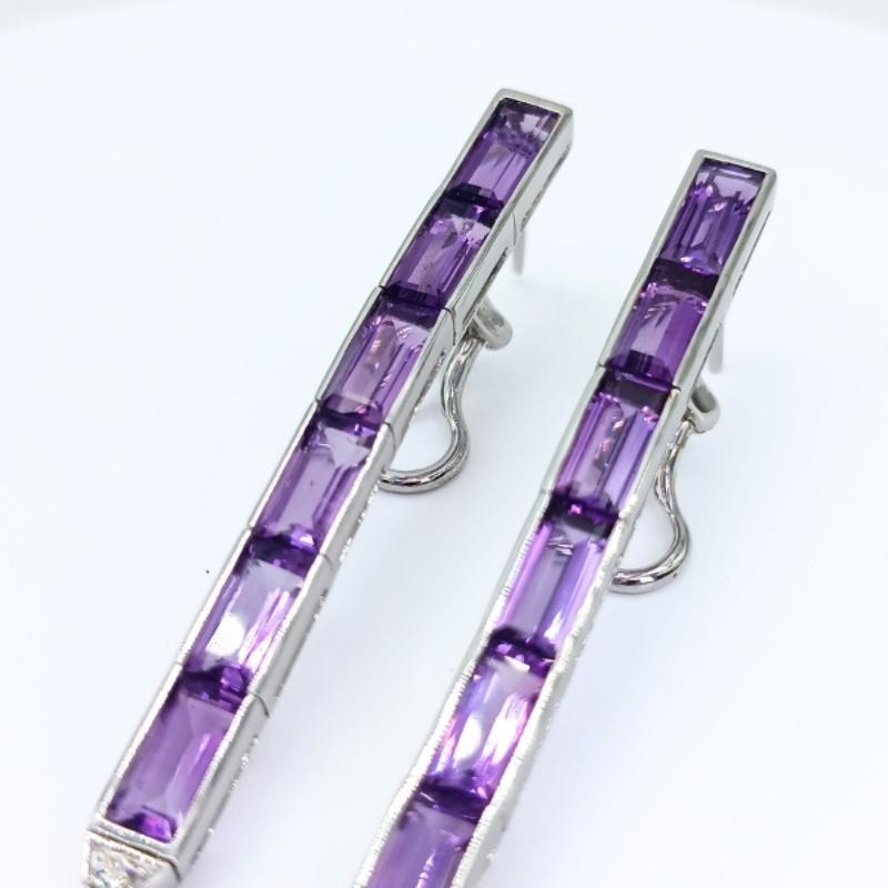 White Gold, Amethysts, Diamonds and Coin Pearls Earrings In New Condition For Sale In BILBAO, ES