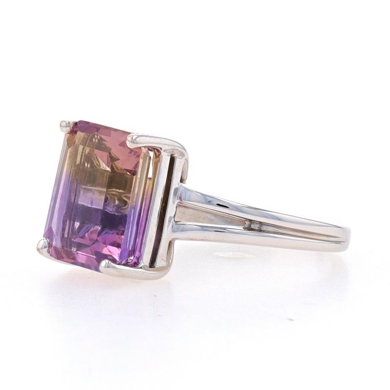 White Gold Ametrine Cocktail Solitaire Ring - 14k Emerald Cut 3.90ct In Excellent Condition For Sale In Greensboro, NC