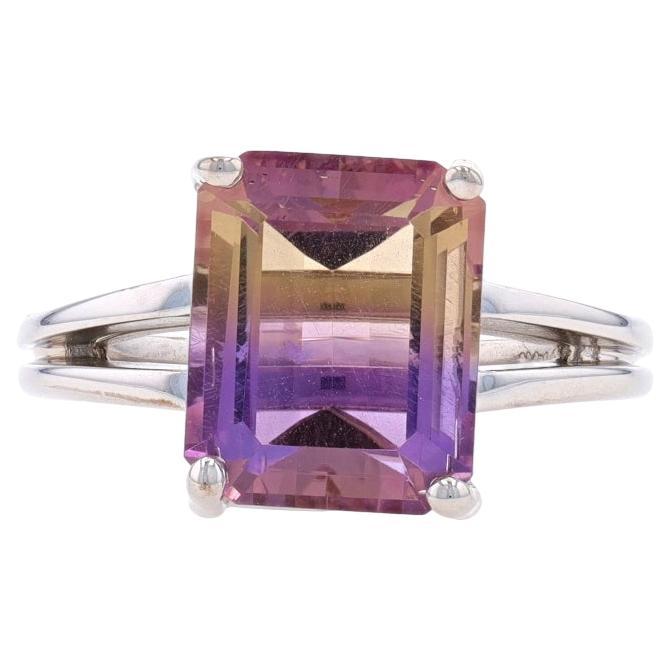 White Gold Ametrine Cocktail Solitaire Ring - 14k Emerald Cut 3.90ct For Sale