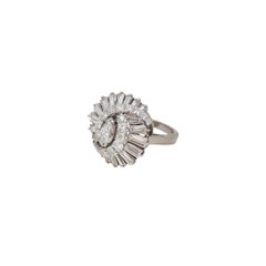White Gold and 0.32 Carat Marquise Diamond Cluster Ring