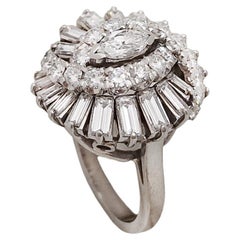 White Gold and 0.32 Carat Marquise Diamond Cluster Ring