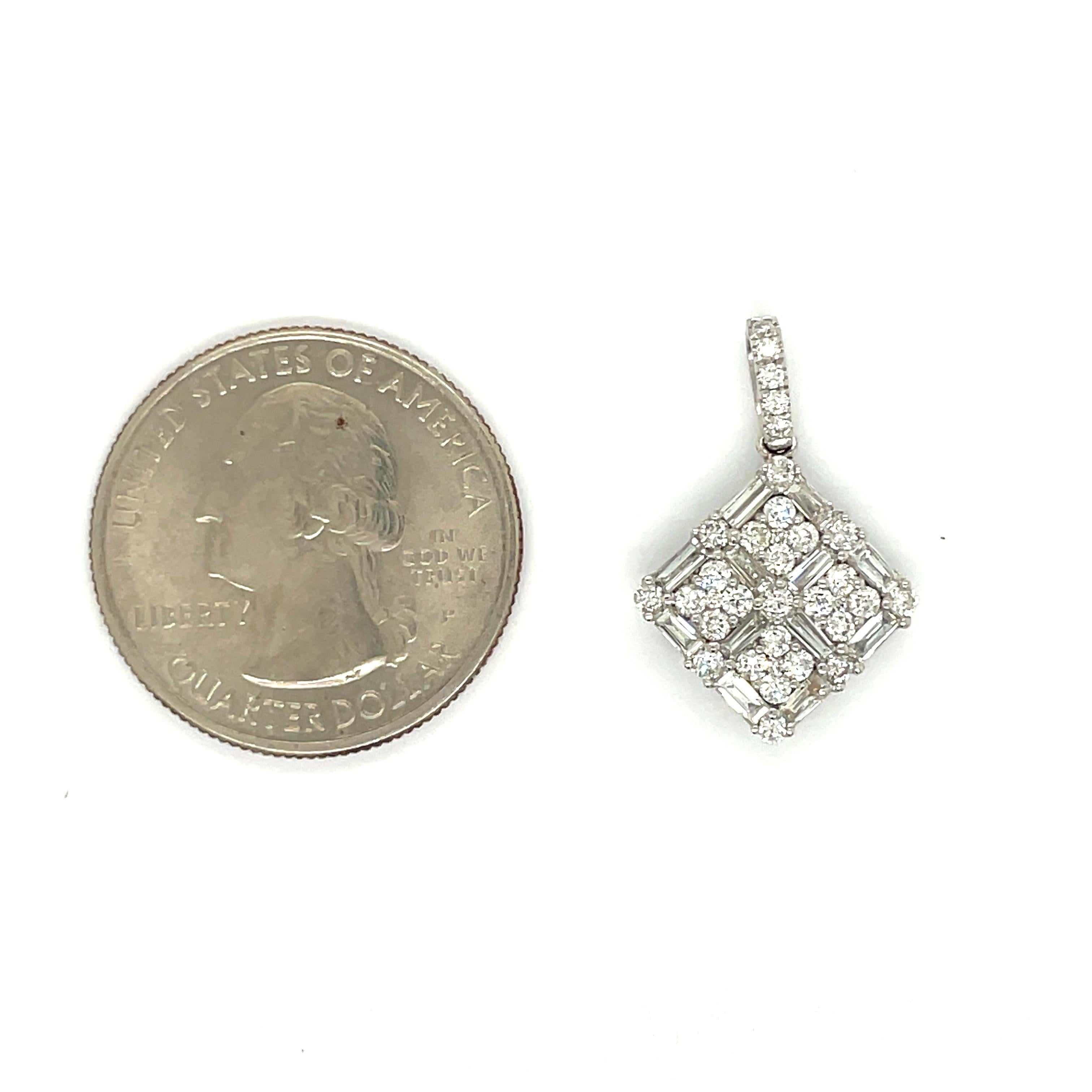 Mixed Cut White Gold and 2.27 Ctw Diamond Pendant For Sale