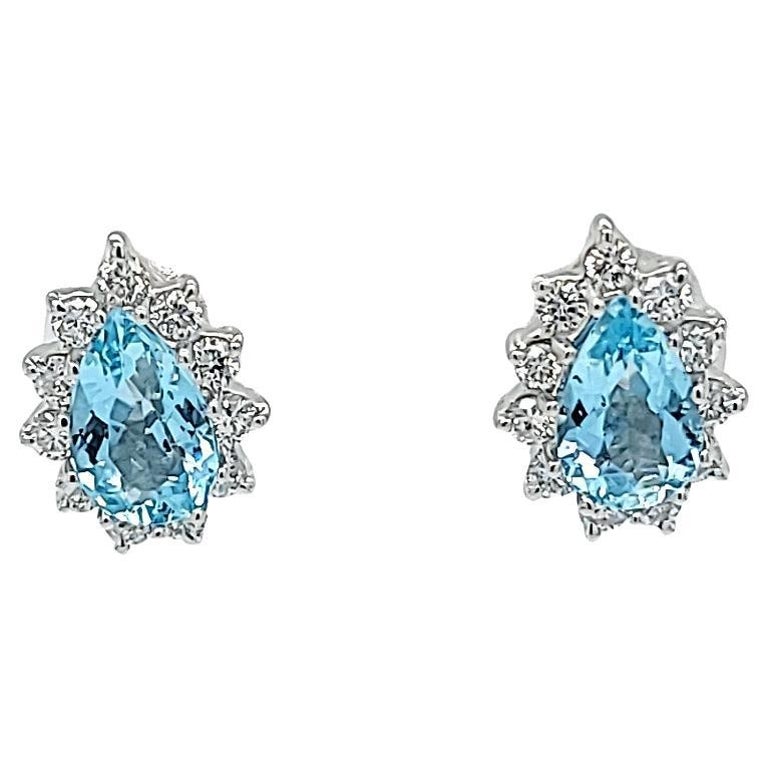 Genuine Aquamarine Lab Diamond Silver Halo Earrings main image 0