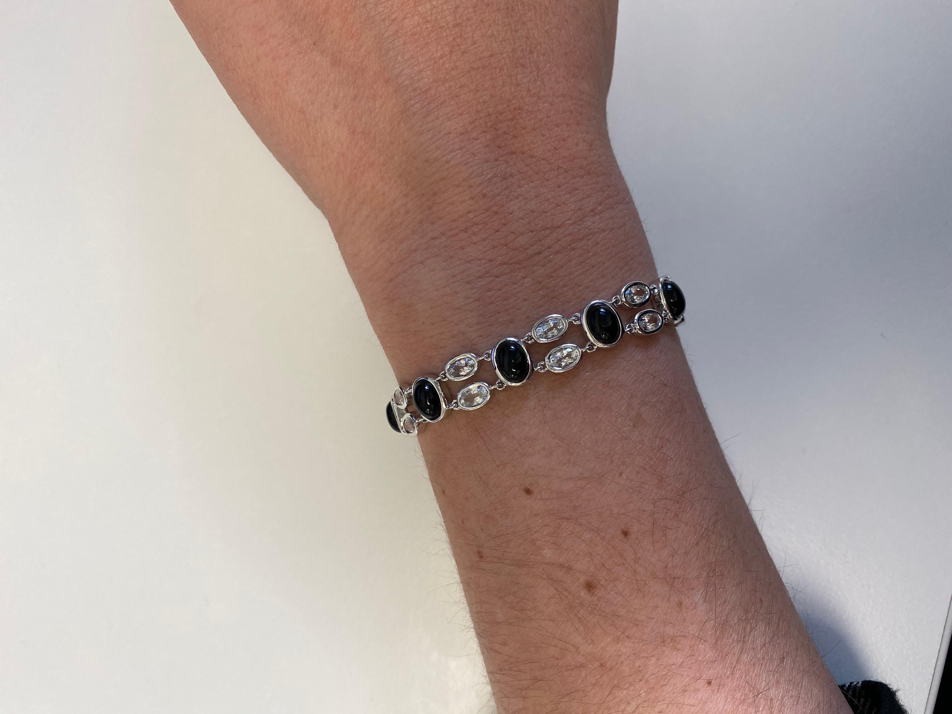 Hammerman Brothers 18 karat white gold bracelet with cabochon black onyx and faceted white sapphires 