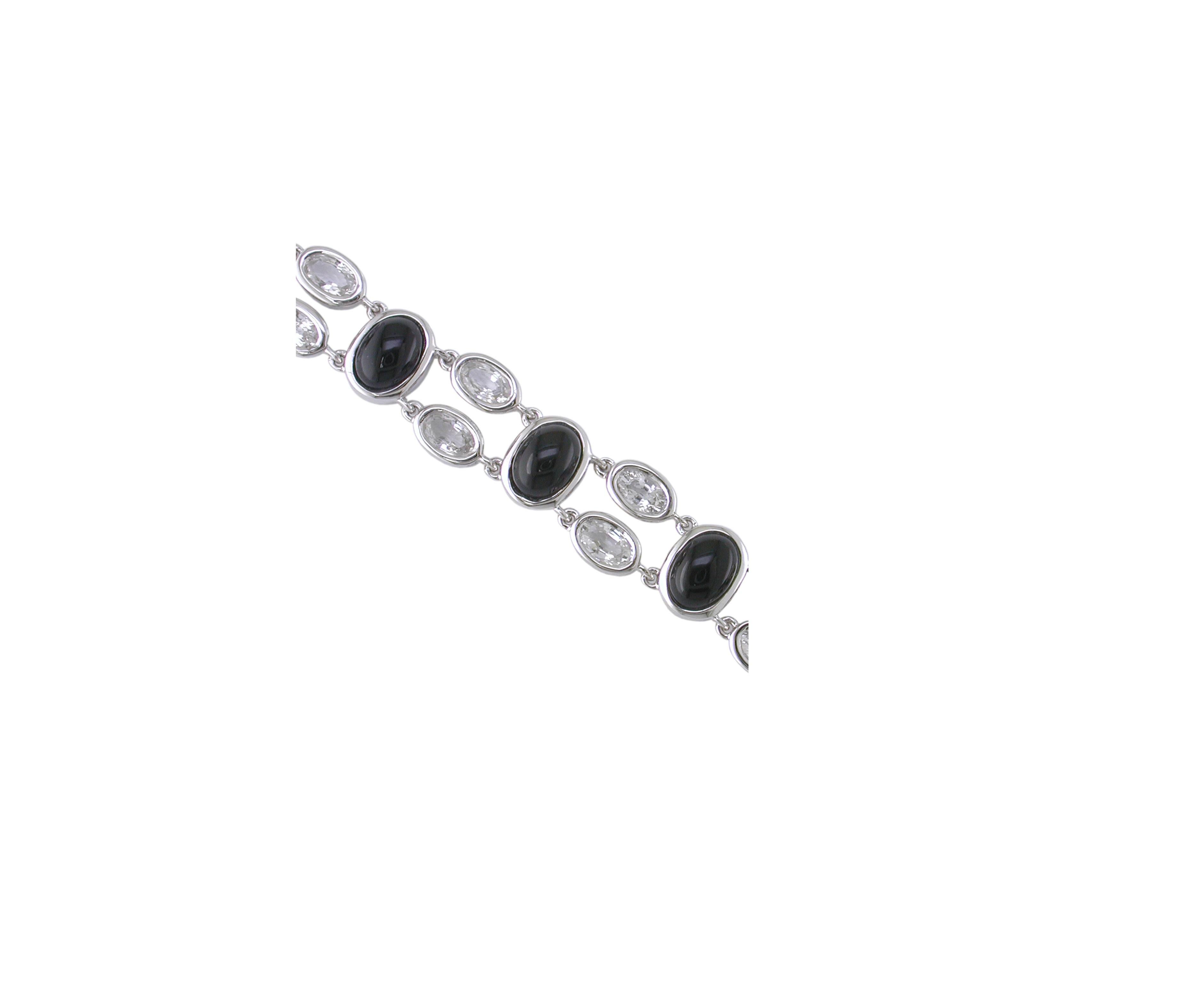 Hammerman Brothers White Gold and Black Onyx Bracelet with White Sapphires In New Condition For Sale In New York, NY