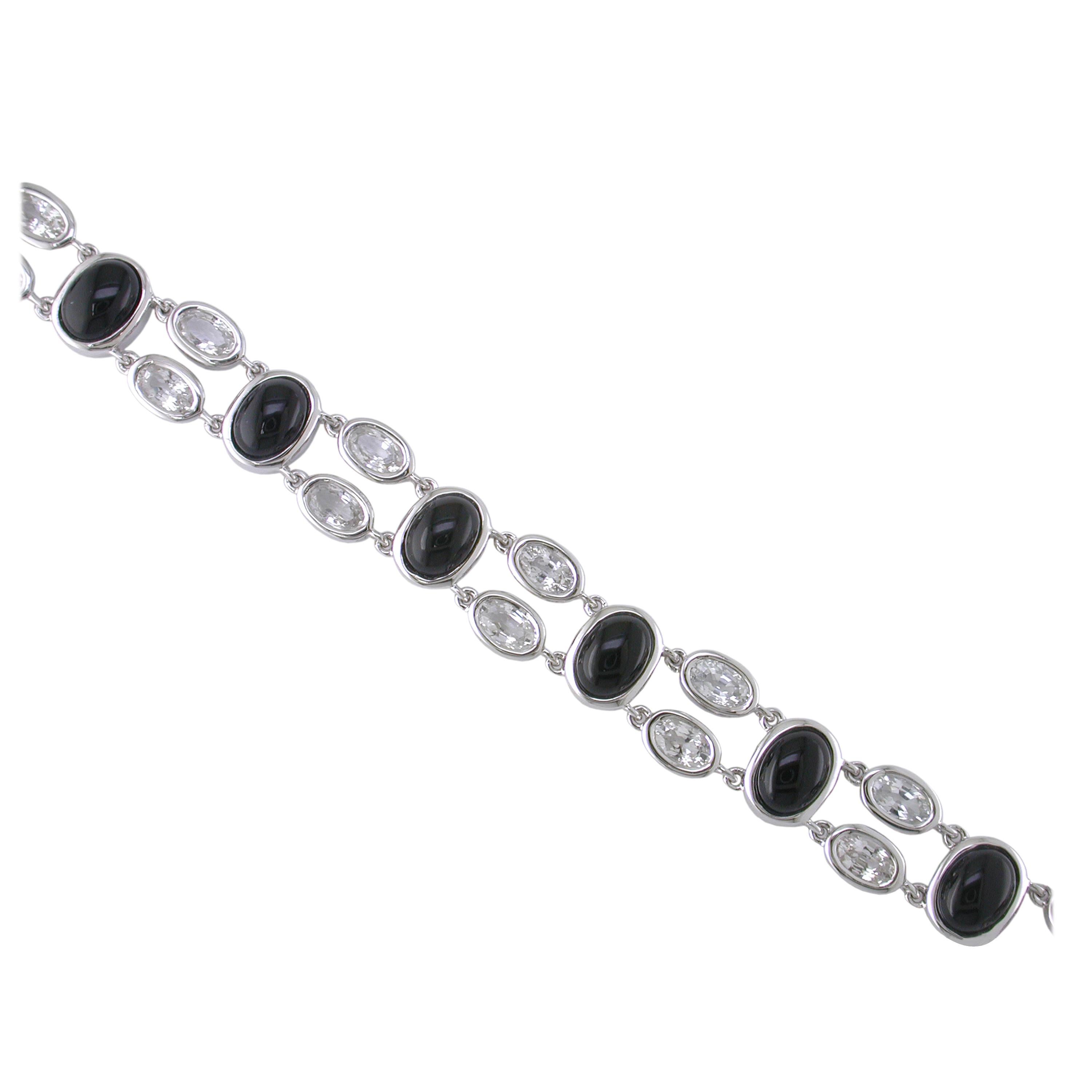 Hammerman Brothers White Gold and Black Onyx Bracelet with White Sapphires For Sale