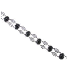 Hammerman Brothers White Gold and Black Onyx Bracelet with White Sapphires