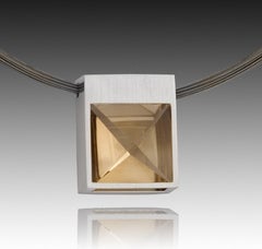 White Gold and Context Cut Citrine Square Pendant
