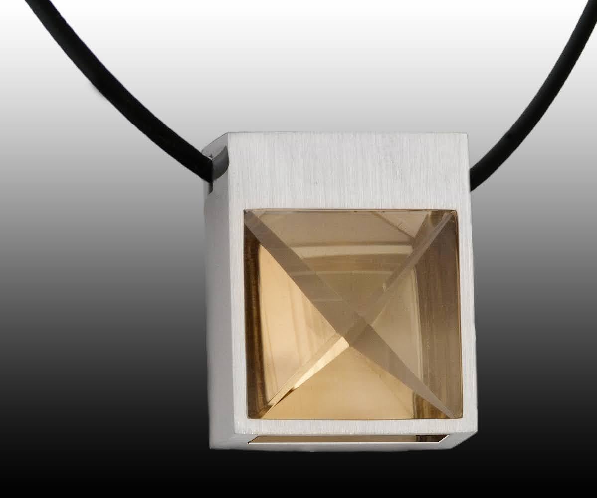 Women's White Gold and Context Cut Citrine Square Pendant For Sale