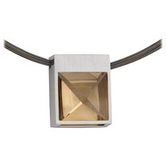 White Gold and Context Cut Citrine Square Pendant