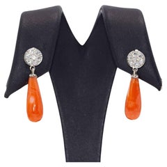 White Gold and Coral Earrings