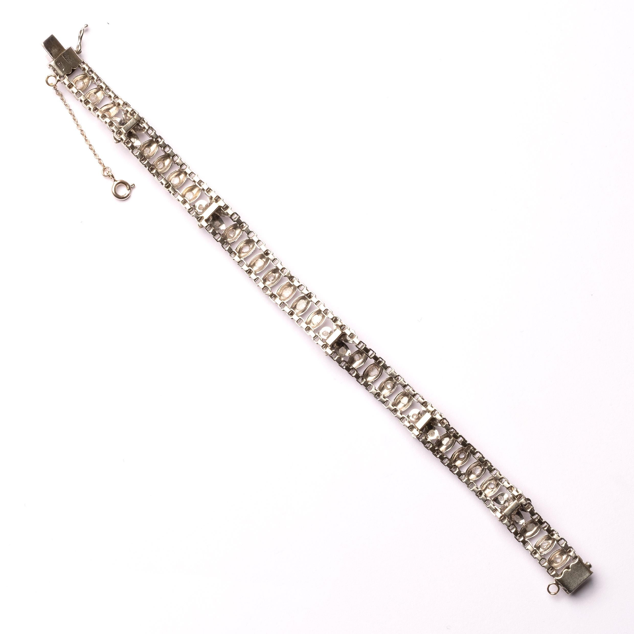 Pulsera de oro blanco y diamantes talla rosa coroné Corte rosa en venta