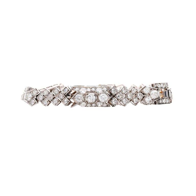Old European Cut White Gold and Diamond Link Bracelet For Sale