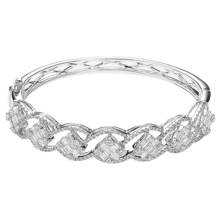 White Gold and Diamond Bangle For Sale