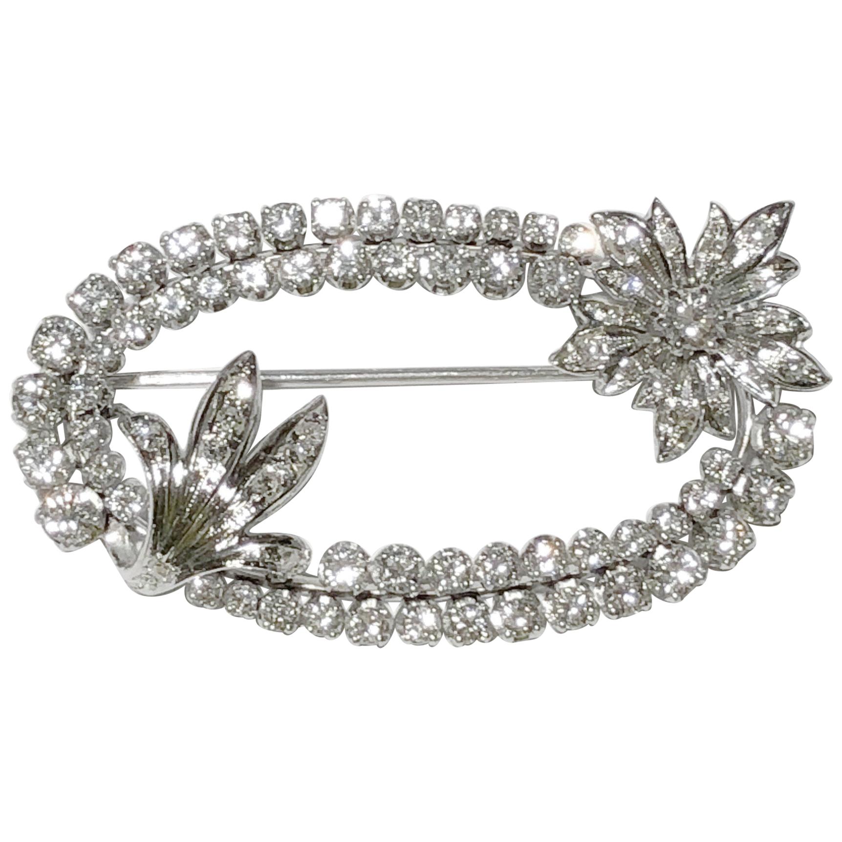 White Gold and Diamond Brooch For Sale