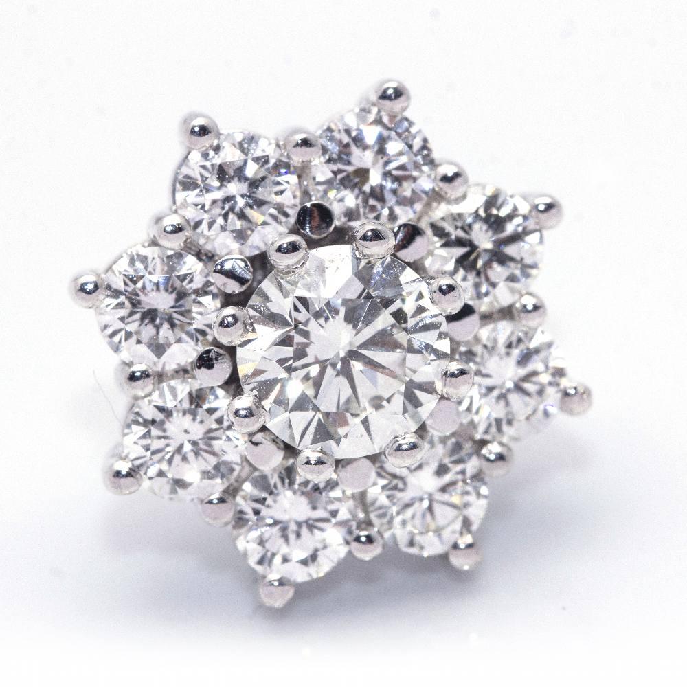 Brilliant Cut White Gold and Diamond Cluster Earrings For Sale