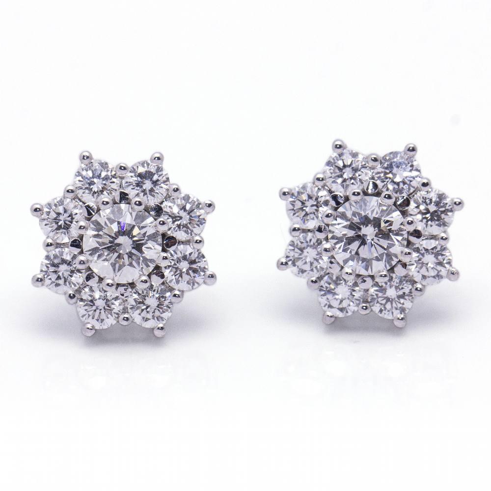 White Gold and Diamond Cluster Earrings For Sale