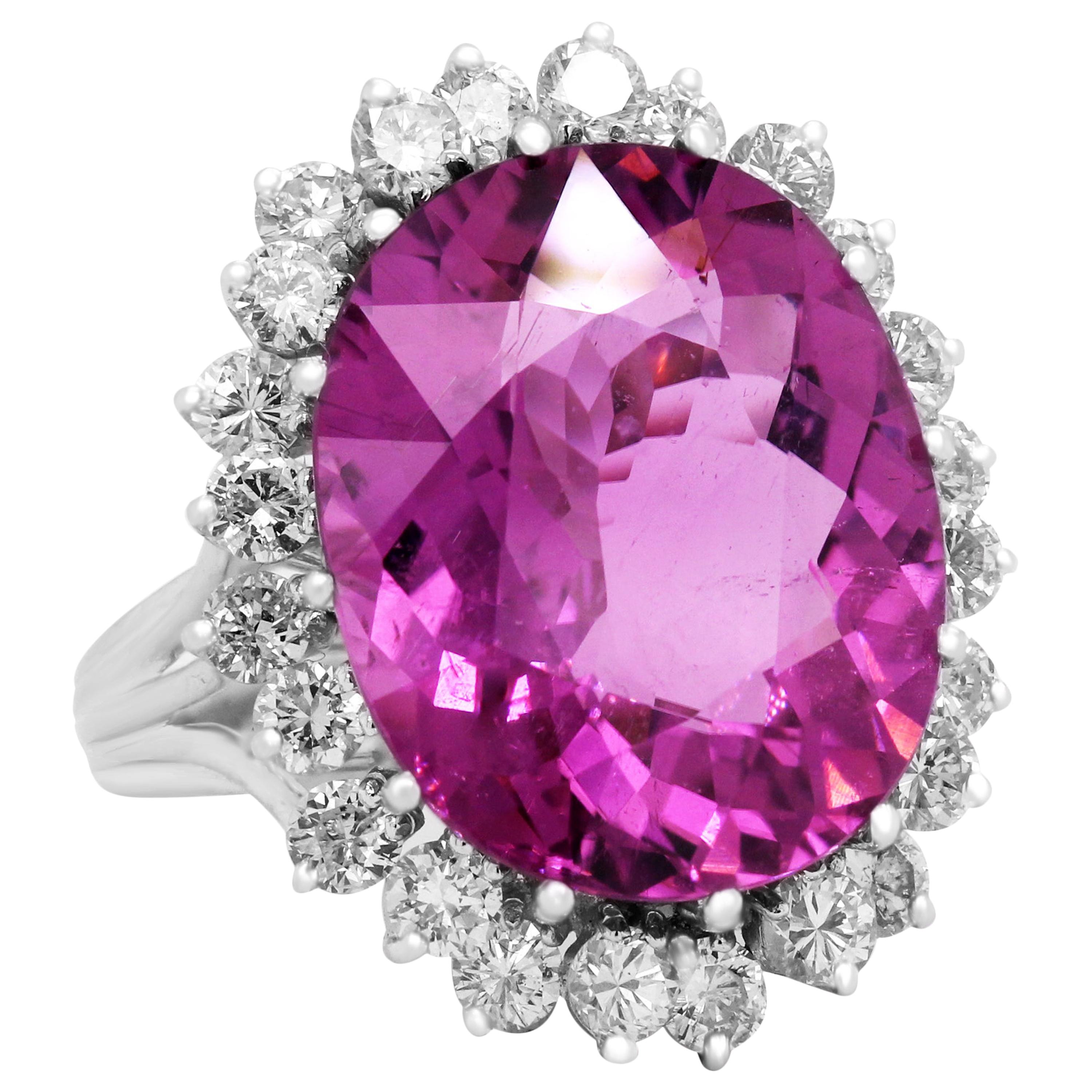 GIA Certified Bubble Gum Pink Tourmaline and Diamond White Gold Ring