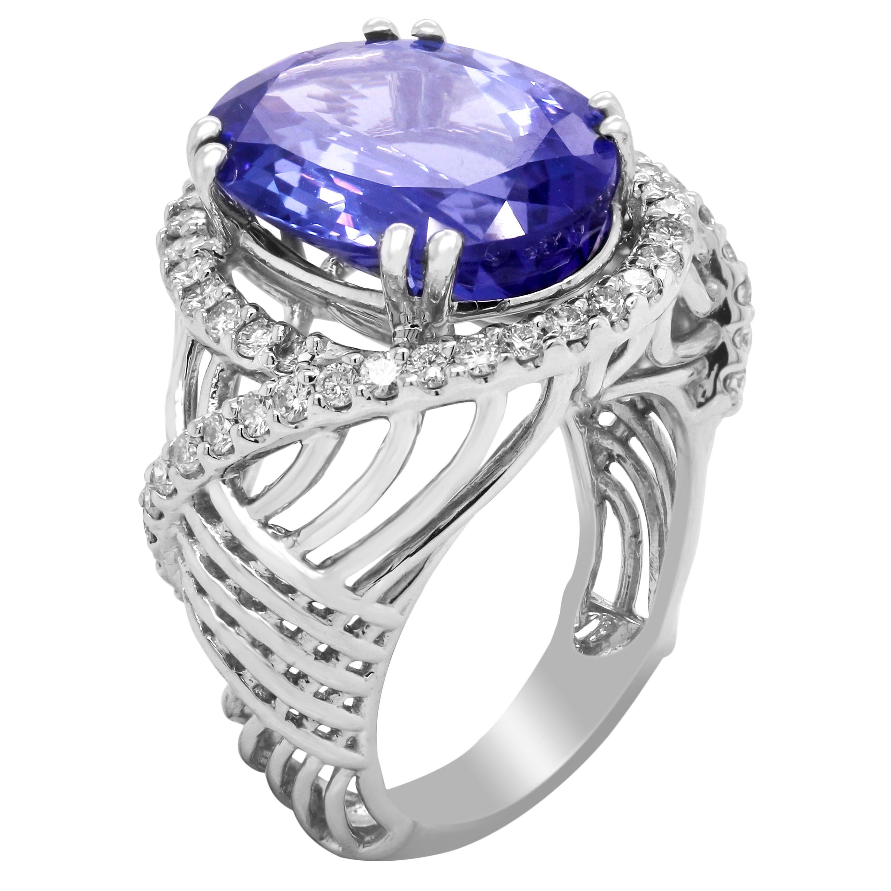 White Gold and Diamond Cocktail Ring with Tanzanite Center