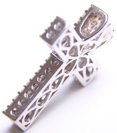 White Gold and Diamond Cross or Crucifix Pendant, 77 Diamonds in Total 1.5 Carat