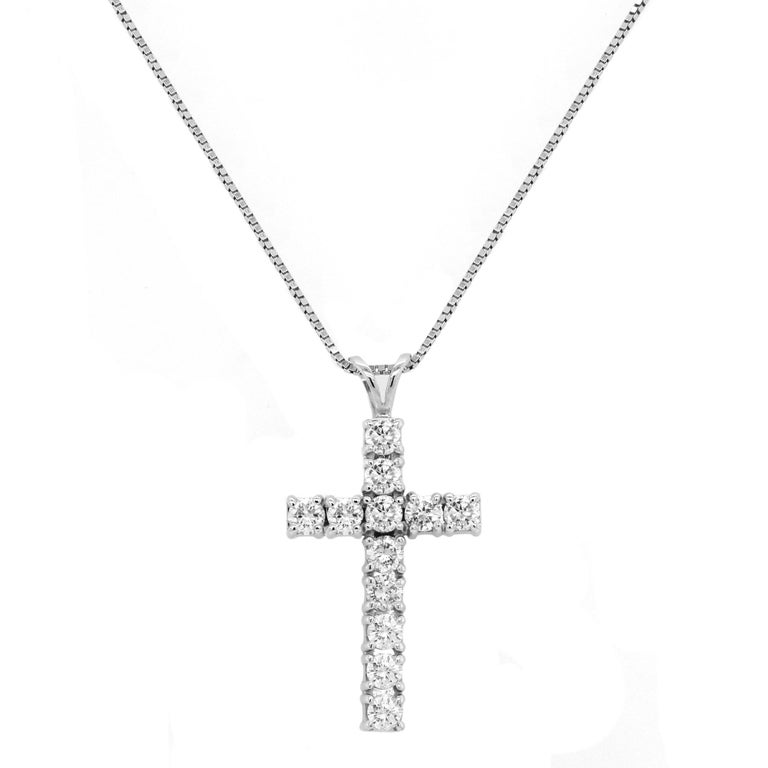 White Gold and Diamond Cross Pendant Chain Necklace For Sale at 1stDibs