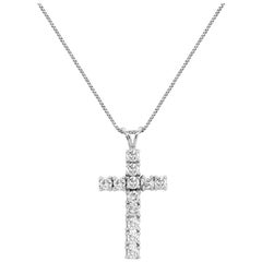 White Gold and Diamond Cross Pendant Chain Necklace
