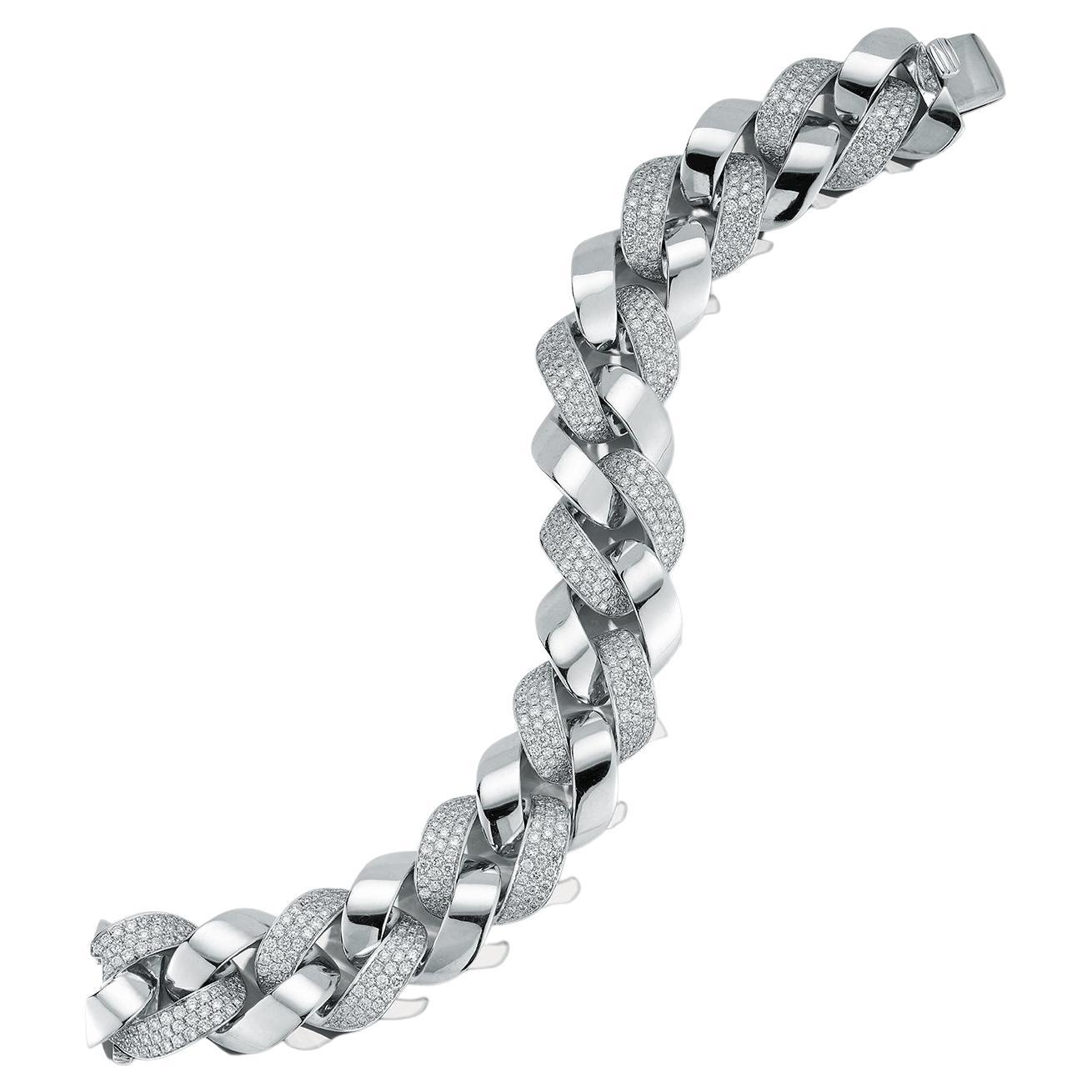White Gold and Diamond Cuban Chain Bracelet For Sale