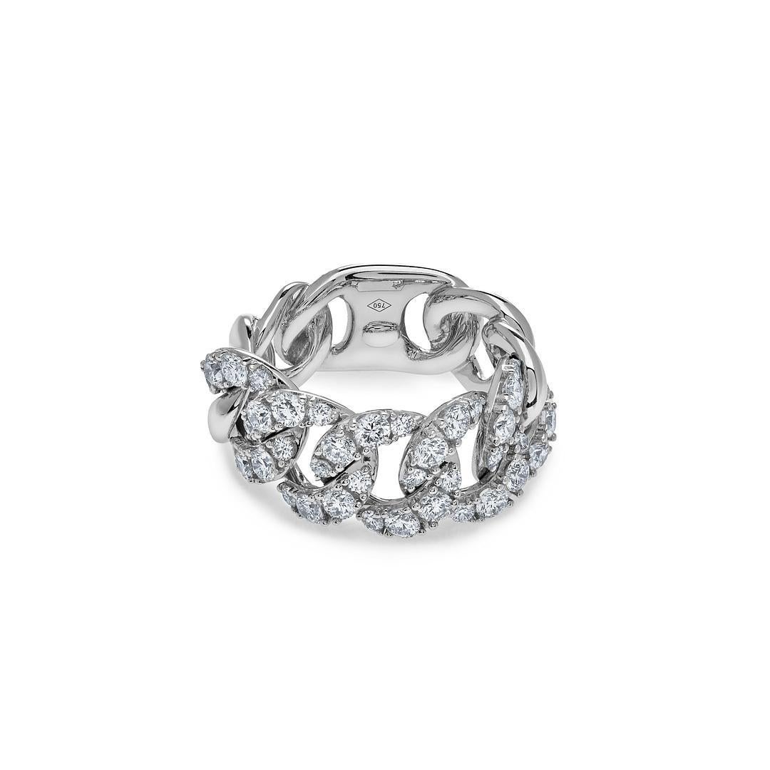 Round Cut  White Gold and Diamond Cuban Link Ring For Sale