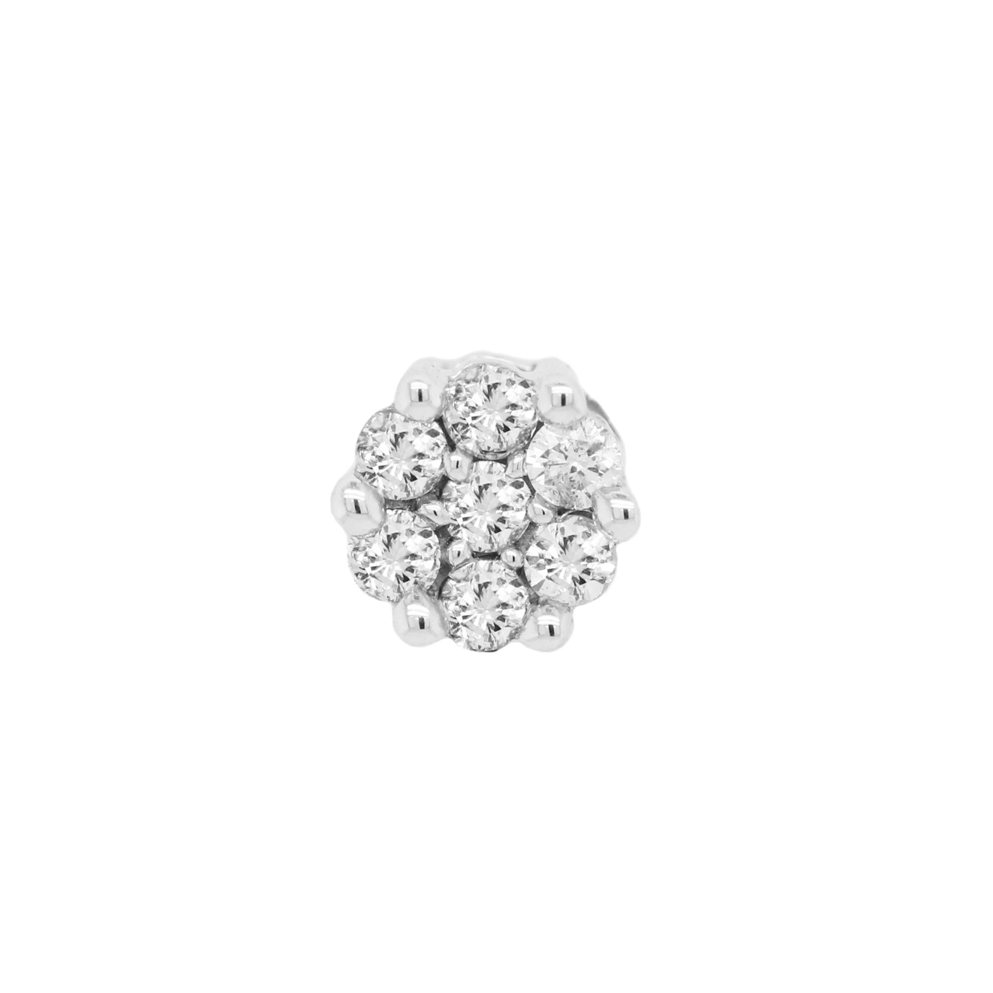 18K White Gold and Diamond Drop Earrings

These state-of-the-art earrings give two uses to wear. The top cluster can be worn by itself as a classic diamond cluster stud earring.

5.25 carat G color, VS clarity diamonds total weight

Earrings are