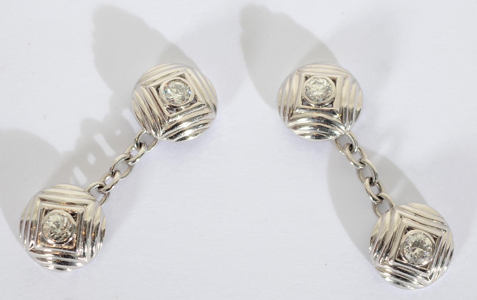 Art Deco White Gold and Diamond Double Sided Cufflinks For Sale