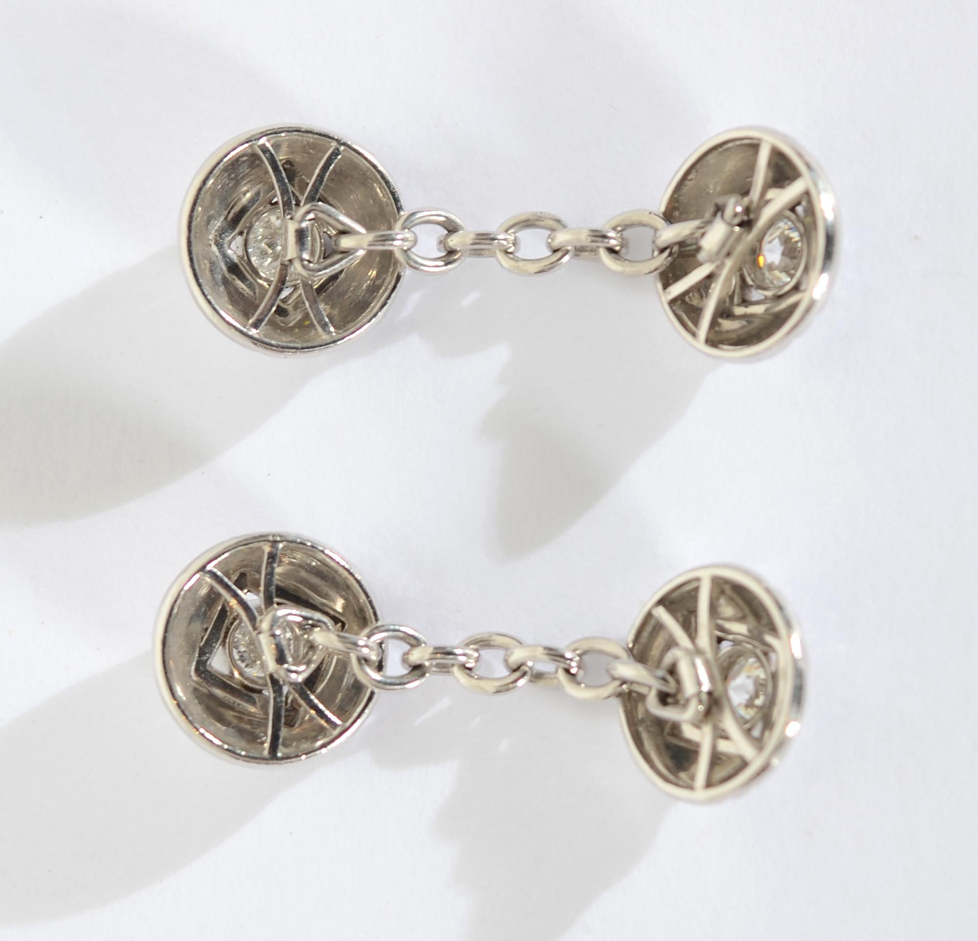 White Gold and Diamond Double Sided Cufflinks In Excellent Condition For Sale In Darnestown, MD