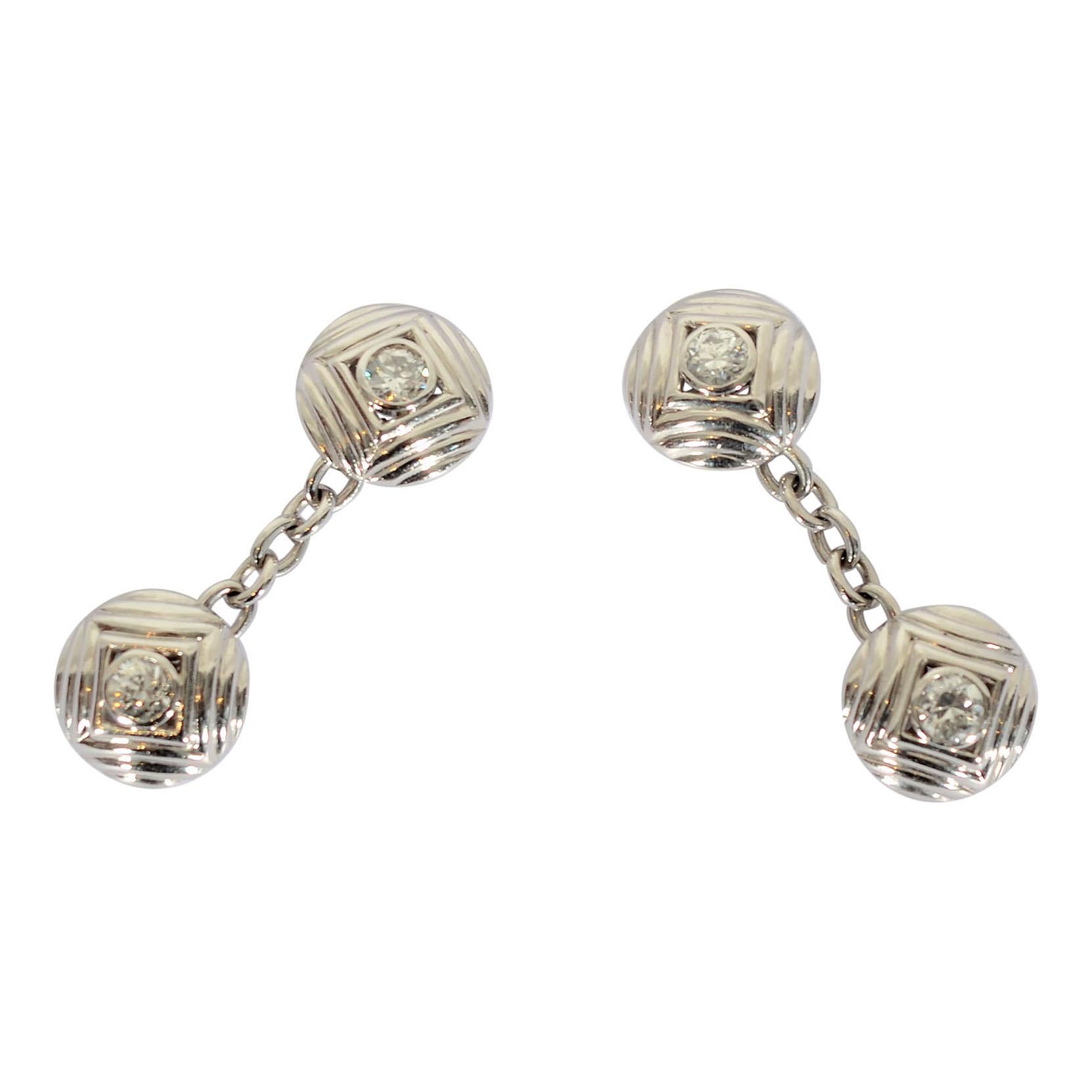 White Gold and Diamond Double Sided Cufflinks For Sale