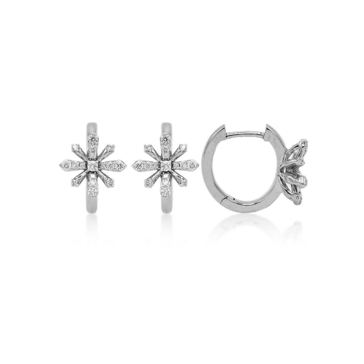 Contemporary White Gold and Diamond Edelweiss Sunshine Hoop Pendant  Earrings For Sale