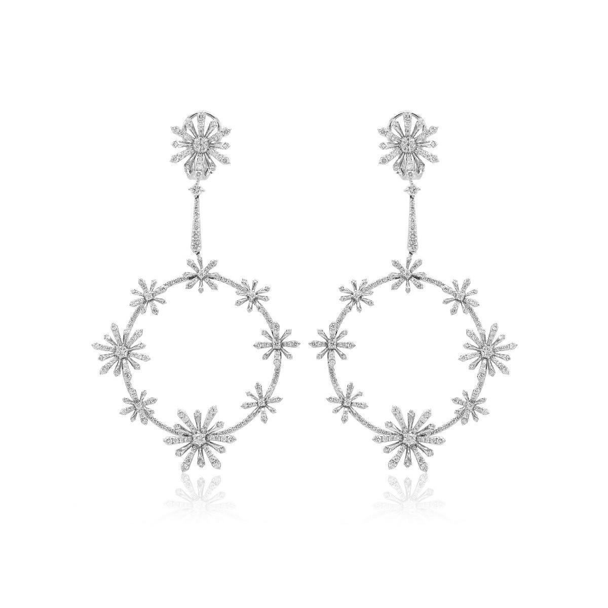 White Gold and Diamond Edelweiss Sunshine Hoop Pendant  Earrings In New Condition For Sale In Bilbao, ES