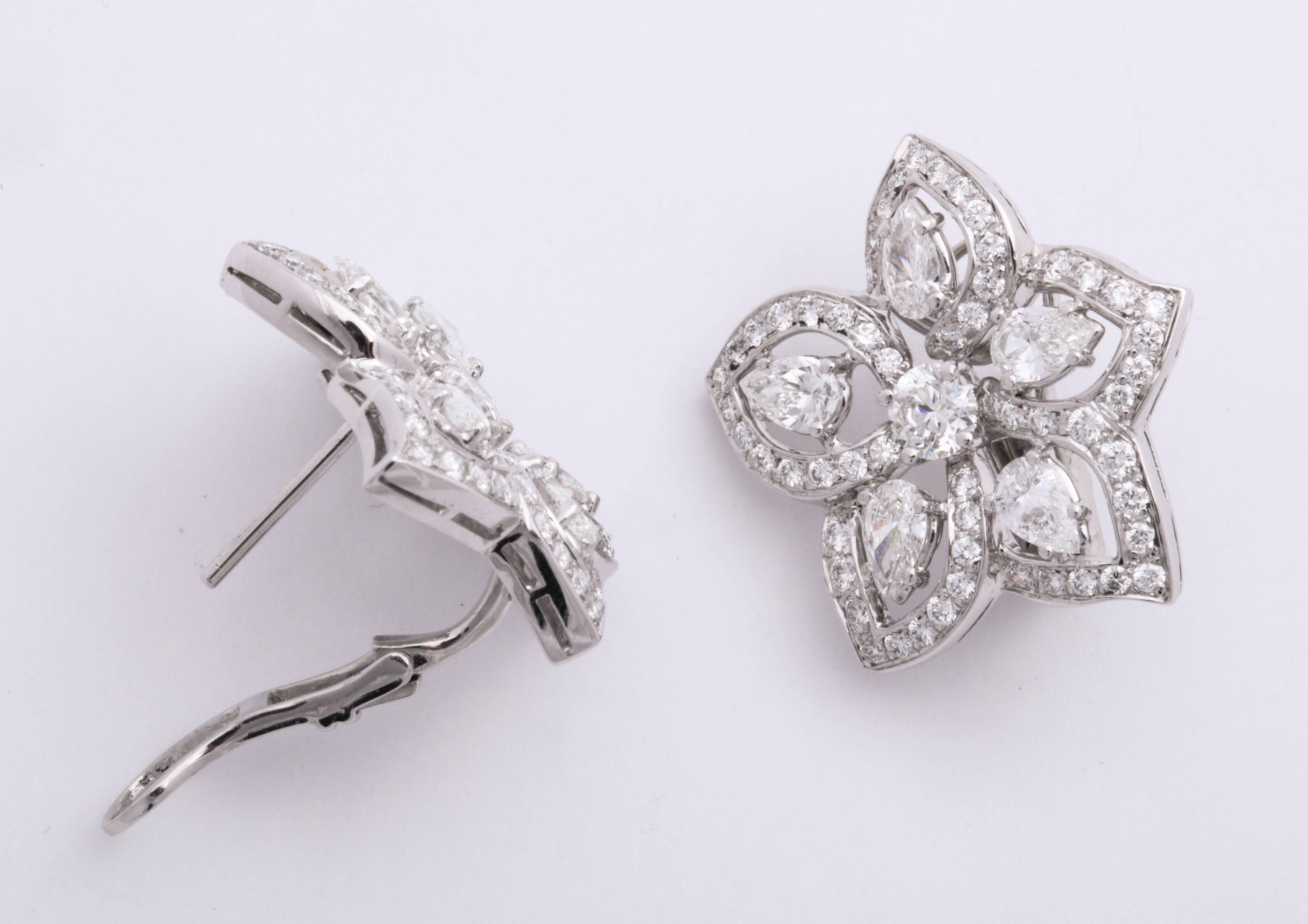 Romantic White Gold and Diamond Floral Earrings For Sale