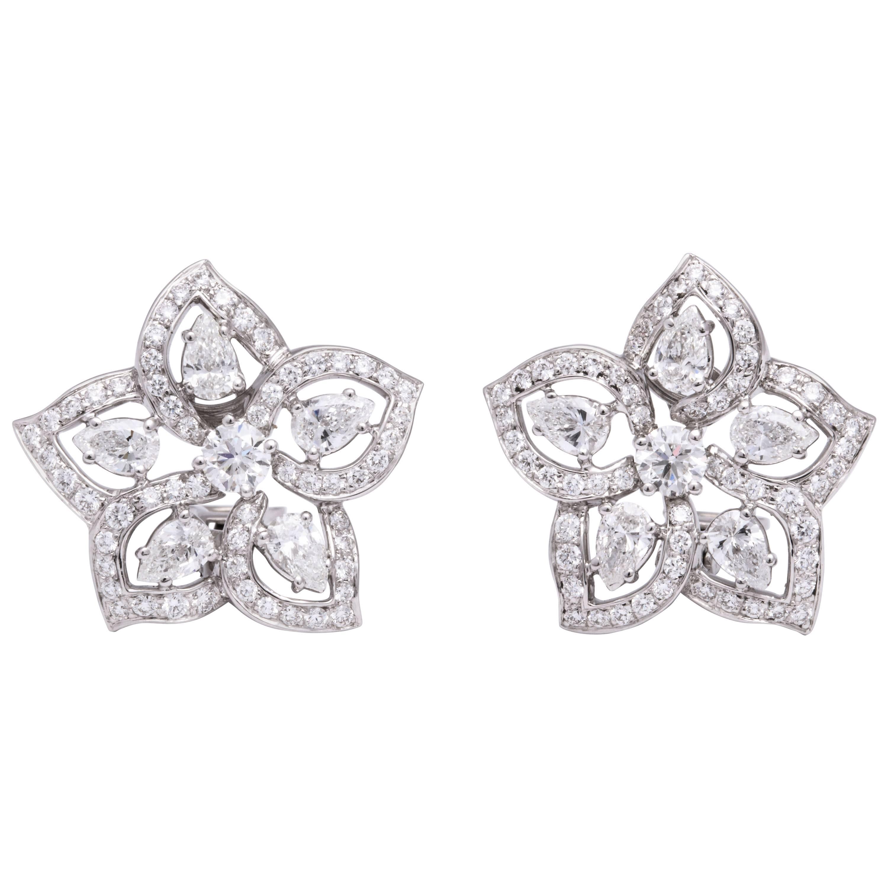 White Gold and Diamond Floral Earrings For Sale