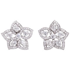 White Gold and Diamond Floral Earrings