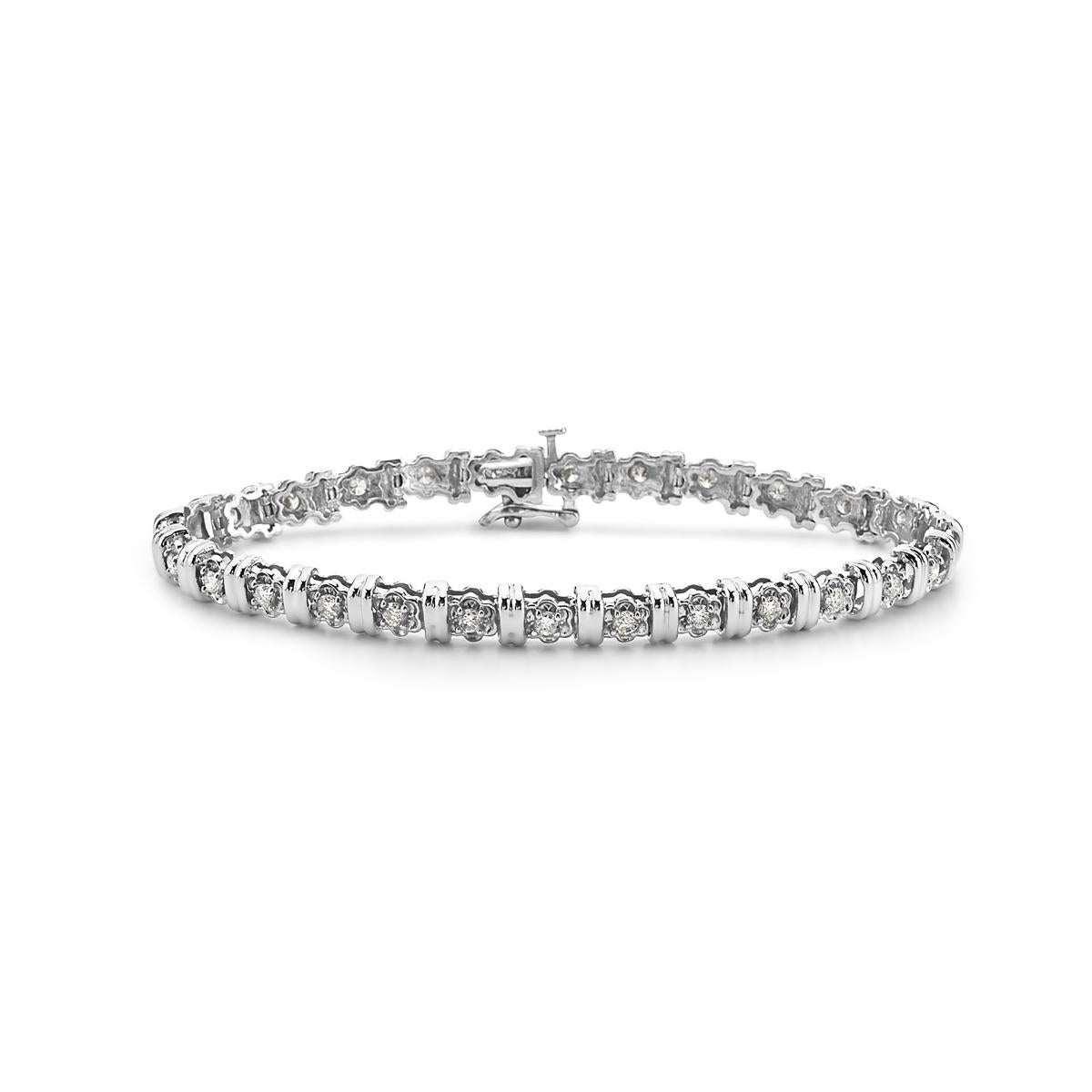 Round Cut White Gold and Diamond Flower Bracelet For Sale